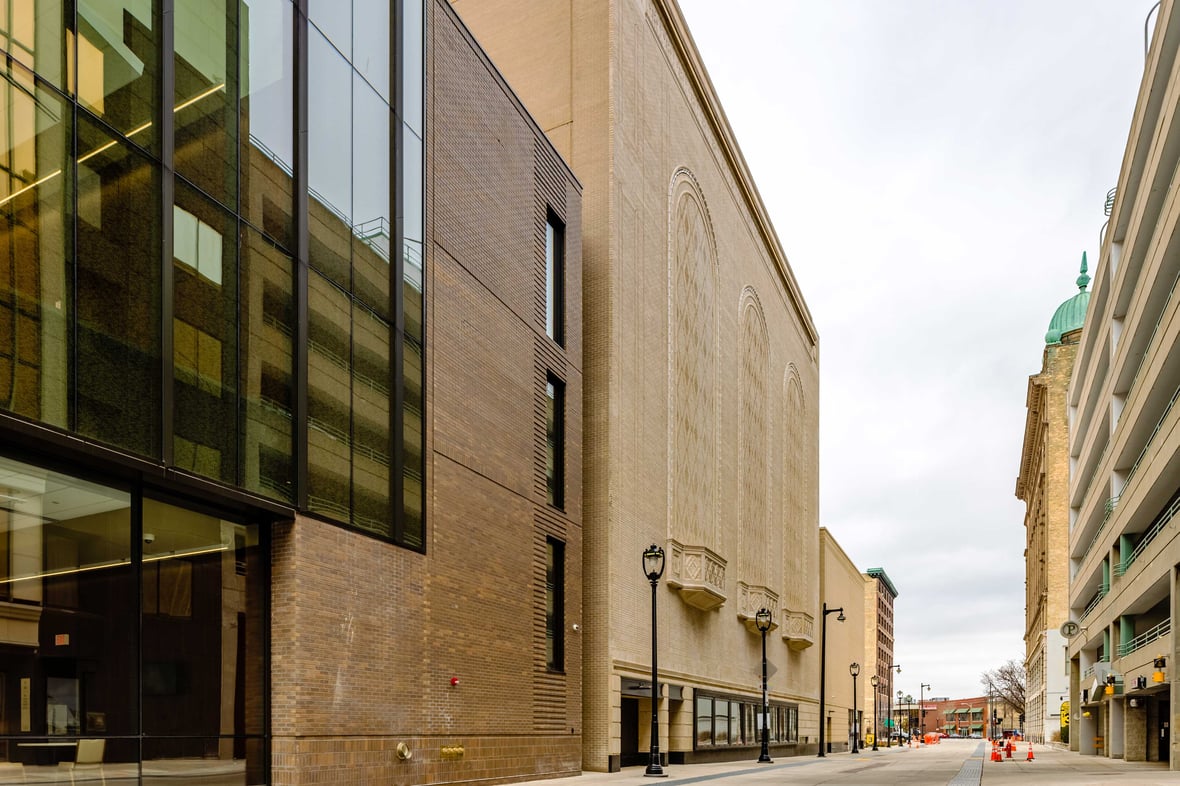 The historic wall as it stands today on the successfully completed Bradley Symphony Center project for Milwaukee Symphony Orchestra