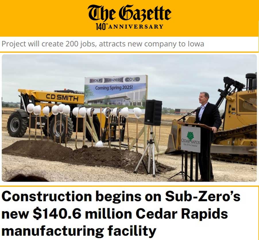 Sub-Zero manufacturing facility construction groundbreaking feature image for The Gazette Article