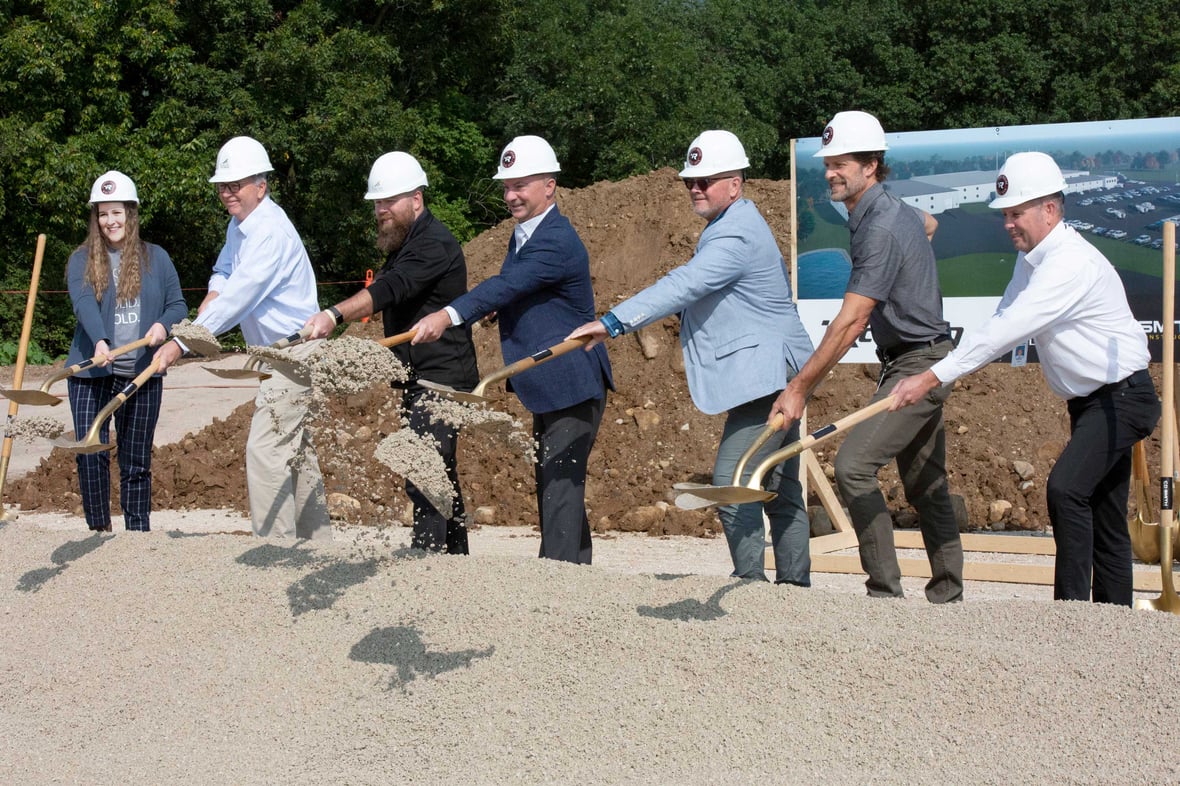 Groundbreaking ceremony for Mercury Racing Propeller Facilities Manufacturing Expansion with Construction Project Team and Mercury Maring Executive Participants Shoveling