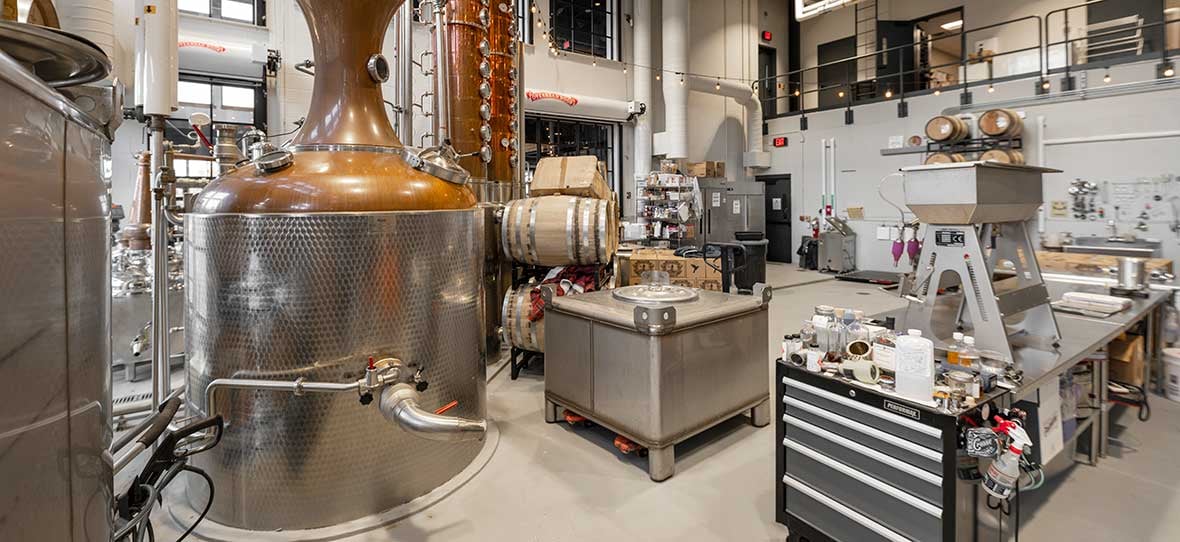 La Crosse Distillery modern industrial interior built by C.D. Smith Construction Manager