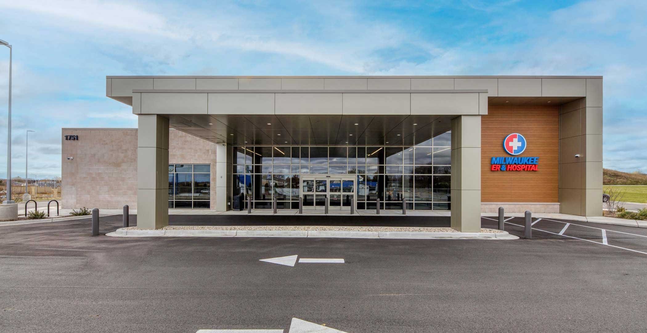 Nutex Health Milwaukee Wisconsin Micro-Hospital exterior front entrance facade built by CD Smith Construction
