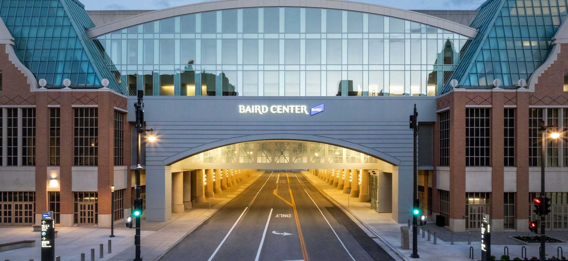 Baird Center exterior entrance tunnel from street in Milwaukee Wisconsin CD Smith completed project photo
