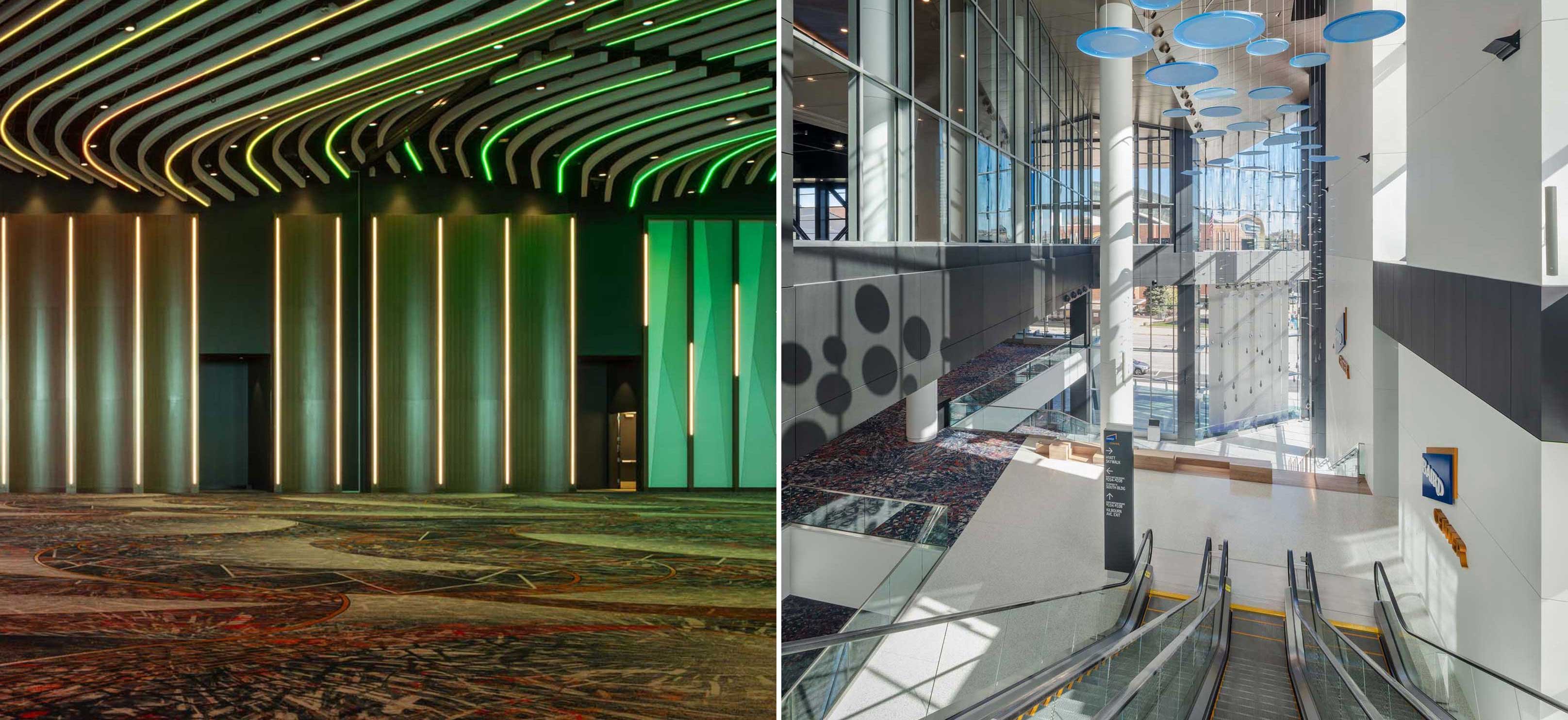 Interior LED ceiling and 3-story window entrance Baird Center in Milwaukee Wisconsin CD Smith Construction completed project photo