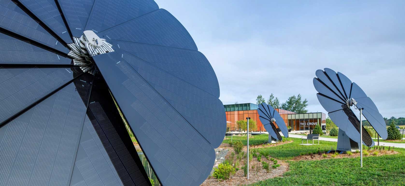 Schneider National The Grove Innovation Center corporate office exterior solar flower completed construction by CD Smith