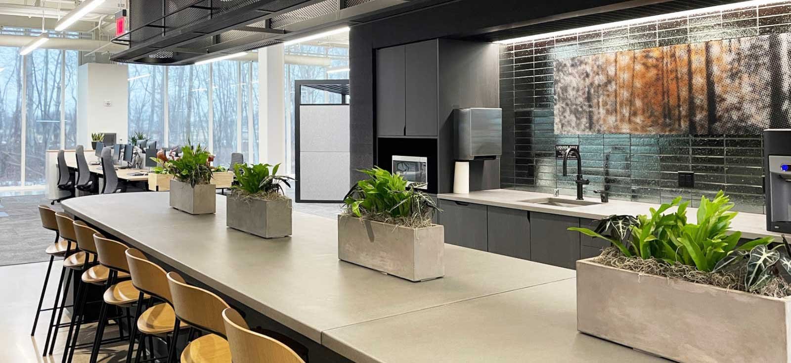 Schneider National The Grove Innovation Center corporate office interior kitchen cafe completed construction by CD Smith
