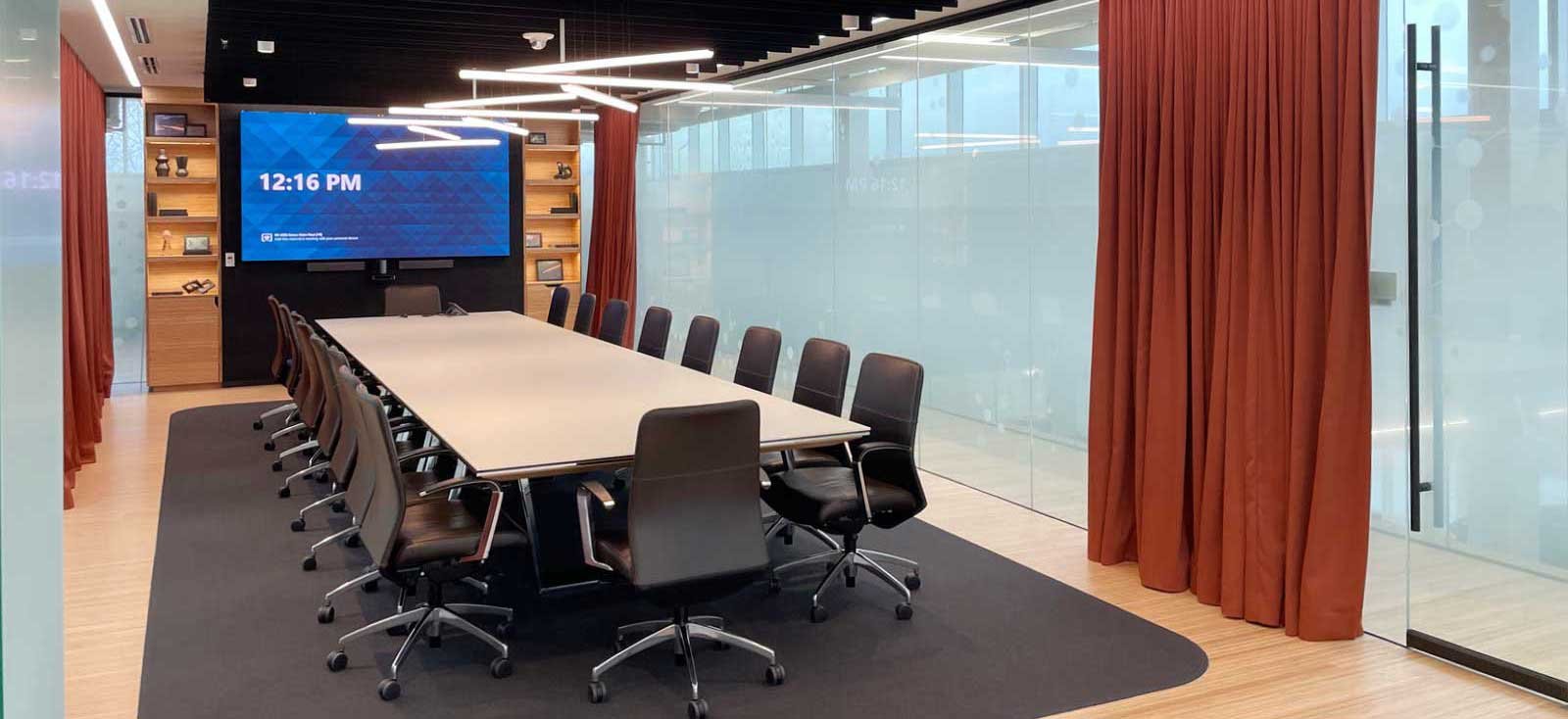 Schneider National The Grove Innovation Center corporate office interior glass wall board room completed construction by CD Smith