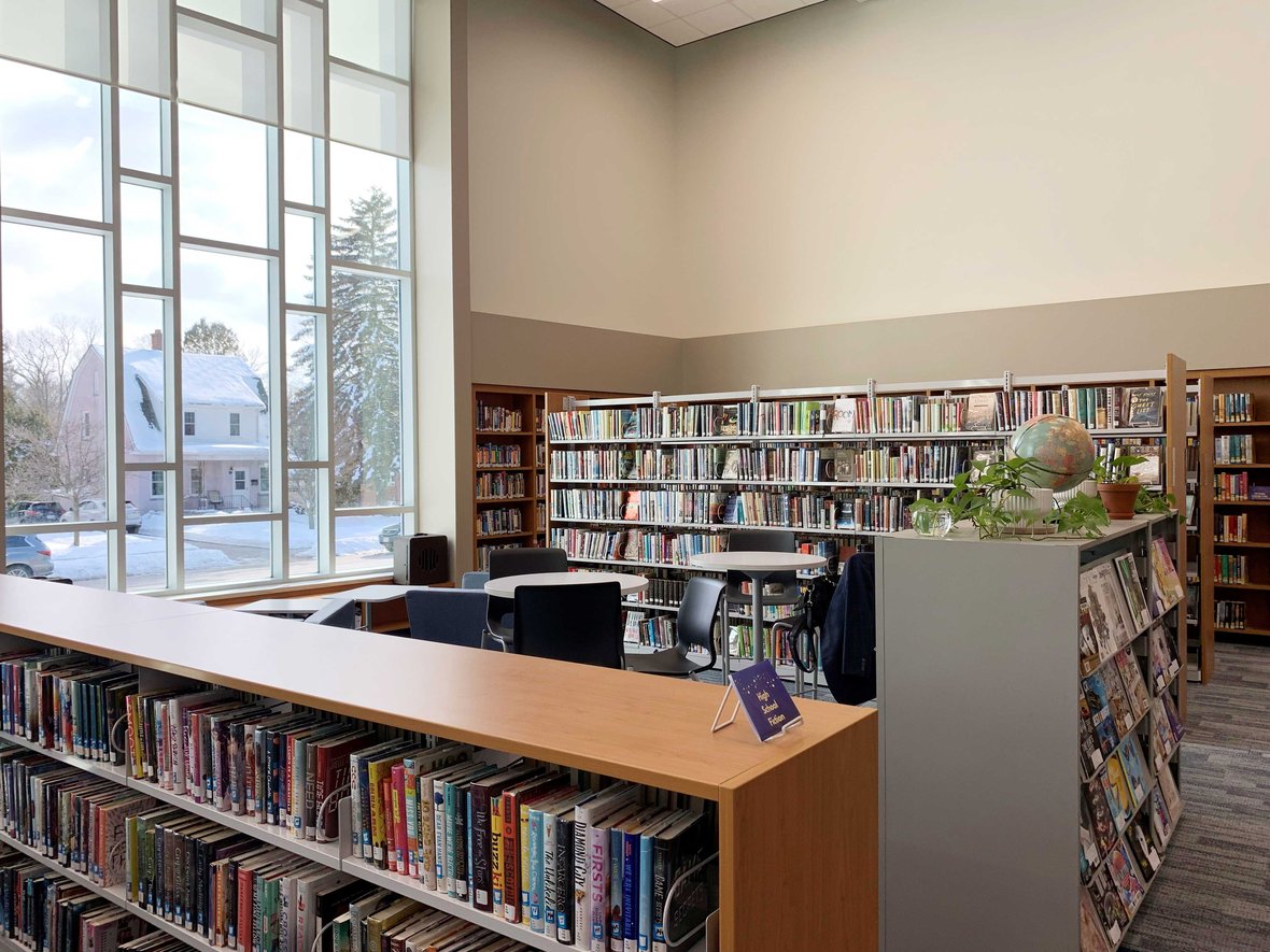 New Public Library interior in Kohler, Wisconsin at dedication ceremony 