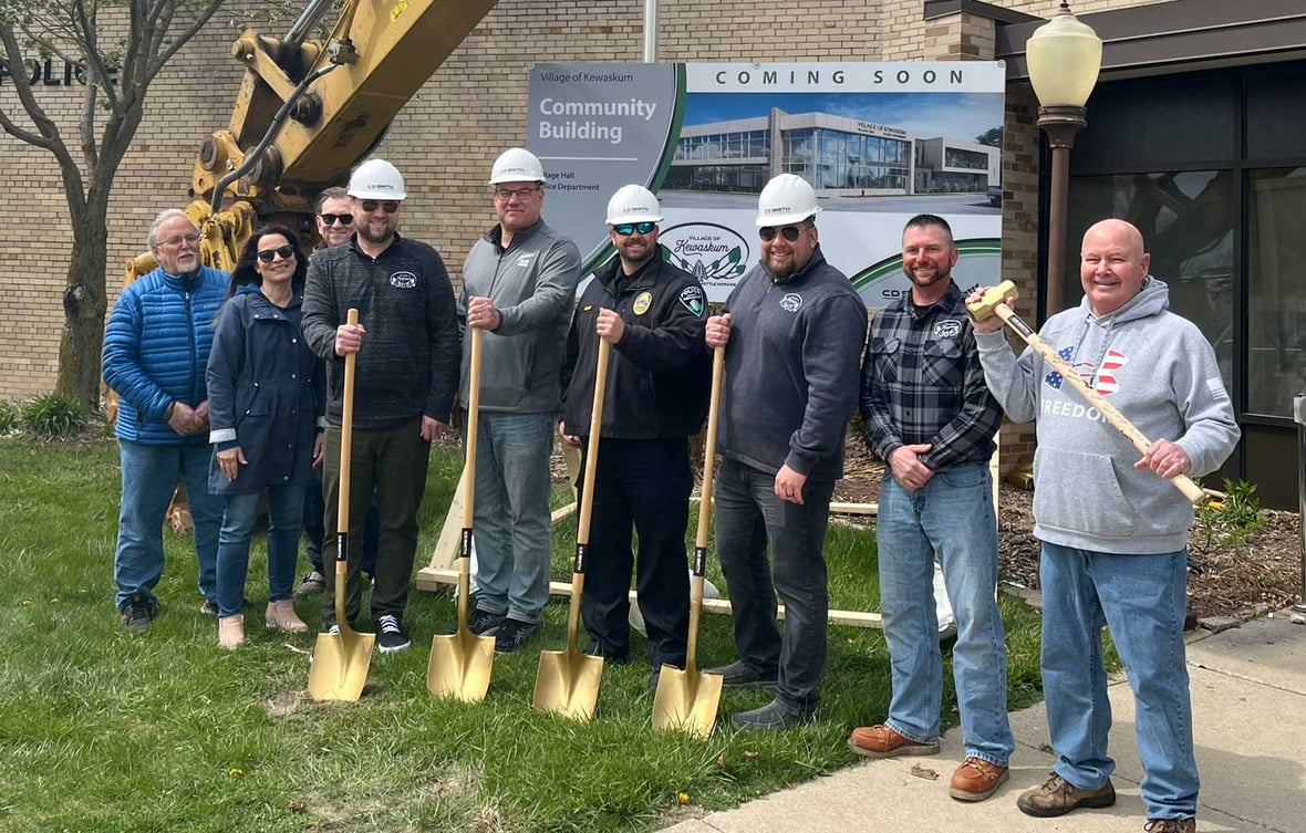 Kewaskum Community Building Village Officials Group Photo at Demolition Bash and Groundbreaking Event with CD Smith Construction
