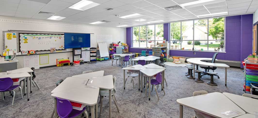 Modern School Building C.D. Smith Construction Manager & Preconstruction Marinette Primary School Addition Renovation Project Classroom