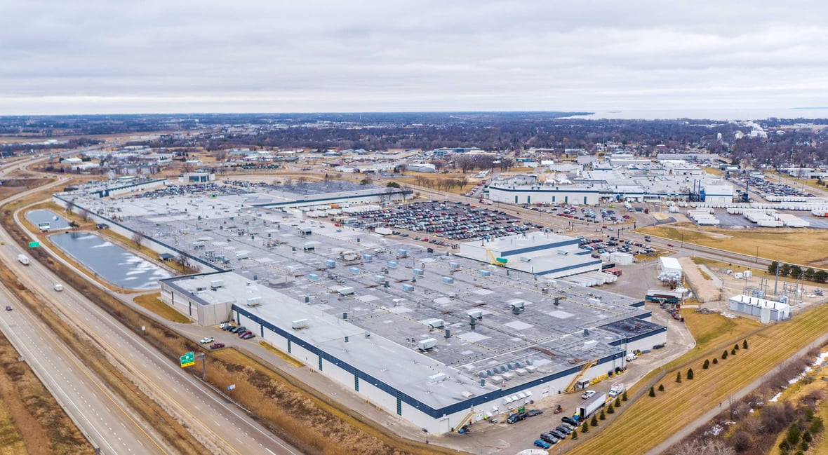 Aerial view of Mercury Marine Campus in Fond du Lac Wisconsin following ongoing facility updates by C.D. Smith Construction