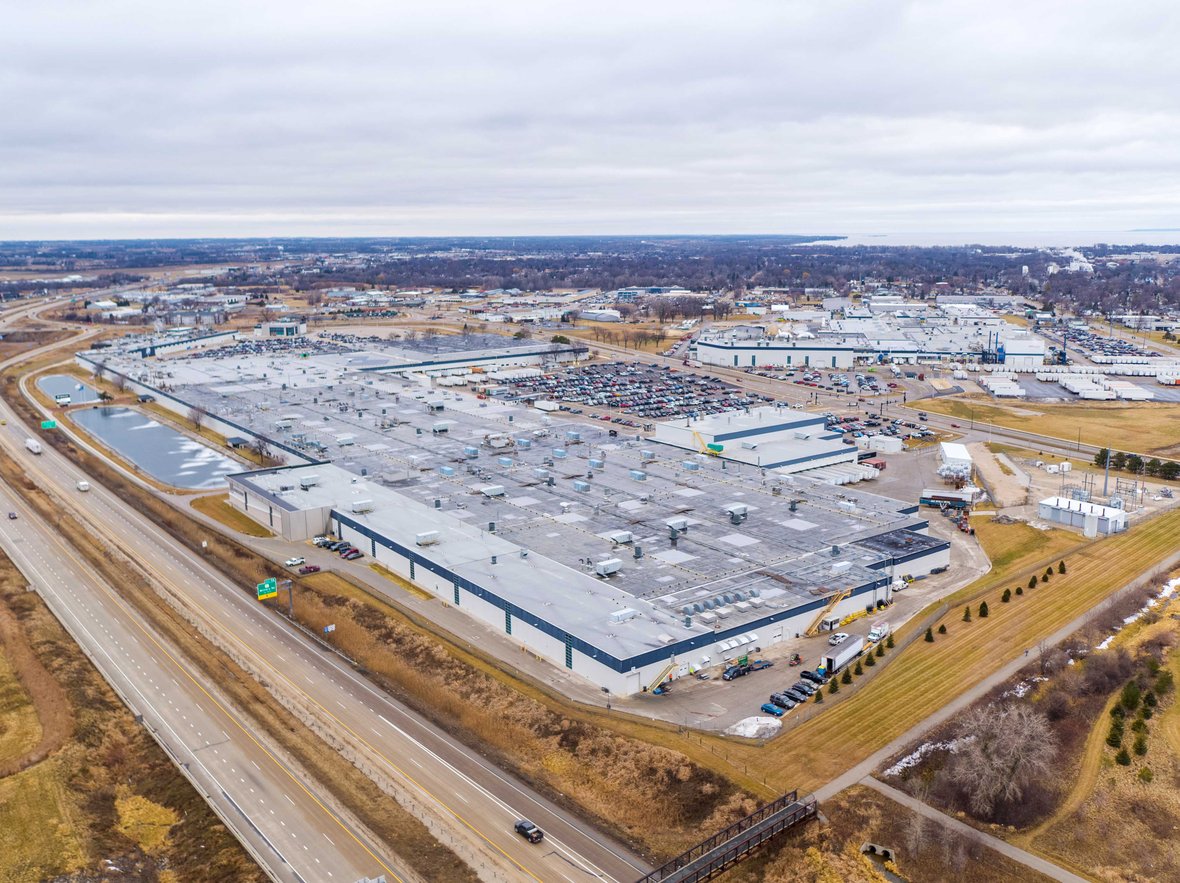 Aerial drone photography of Mercury Marine engineering manufacturing production facilities in Fond du Lac Wisconsin