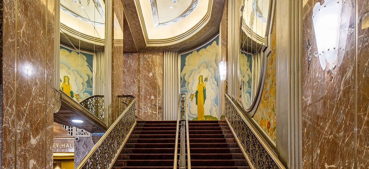 The Historic Grand Lobby Staircase of Milwaukee Symphony Orchestra Warner Grande Theatre historic building & modern building construction - Bradley Symphony Center