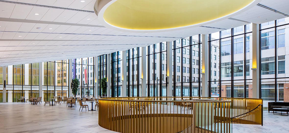 Atrium Space of Milwaukee Symphony Orchestra Warner Grande Theatre historic restoration construction building modern Bradley Symphony Center