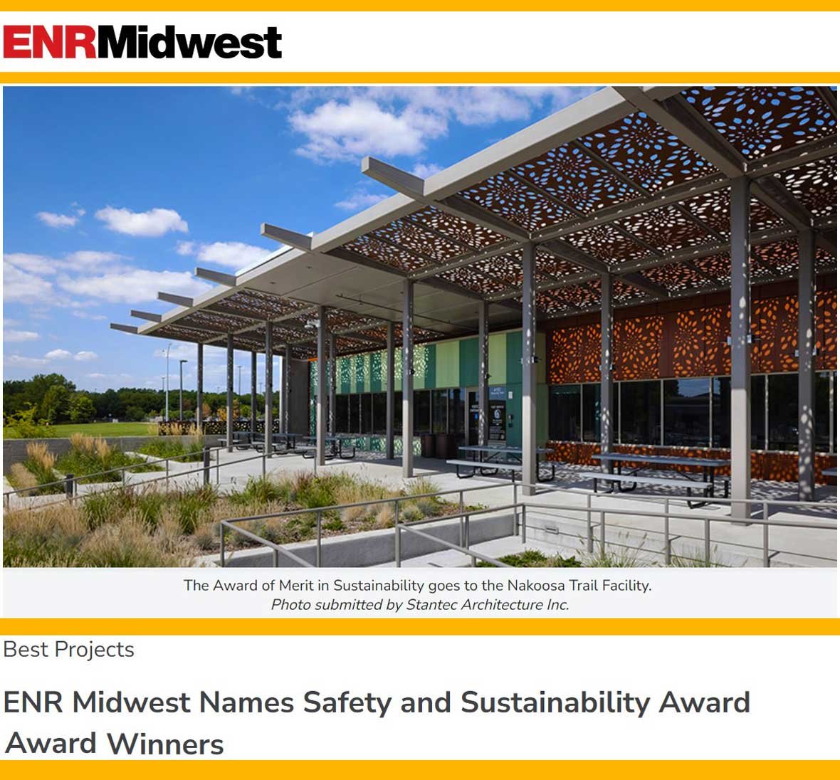 Nakoosa Trail Fleet Fire Radio Shop Facility Construction Manager City Government Project Municipal Building Contractor facade photo for ENR Midwest Safety Sustainability Award