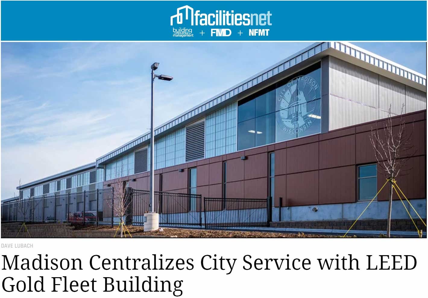 Nakoosa Trail Fleet Fire Radio Shop Facility Construction Manager City Government Project Municipal Building Contractor facade photo for FacilitiesNet LEED-Gold Sustainability article