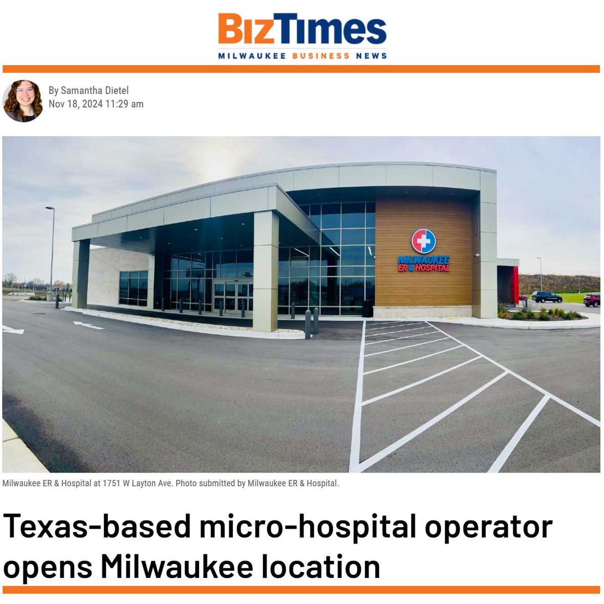 Nutex Micro Hospital Exterior Building Construction in Milwaukee Wisconsin by airport with CD Smith for BizTimes article photo