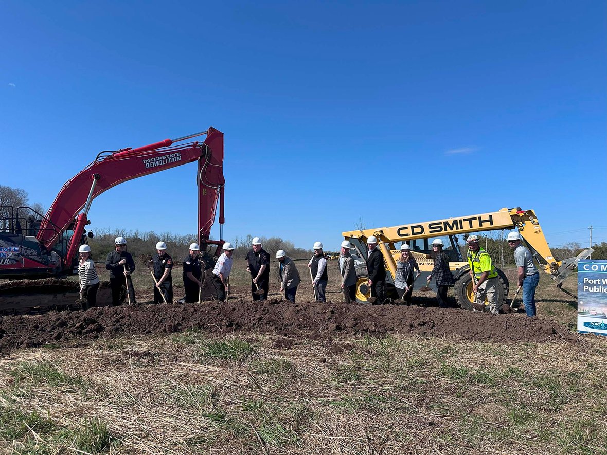 City officials and emergency service leaders break ground on Port Washington Public Safety Building, a Wisconsin public construction milestone.