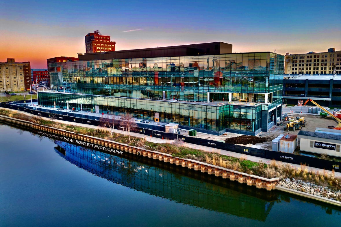 Drone photo of Rite-Hite Corporate Headquarters in Milwaukee Wisconsin - courtesy of Isaac Rowlett Photography