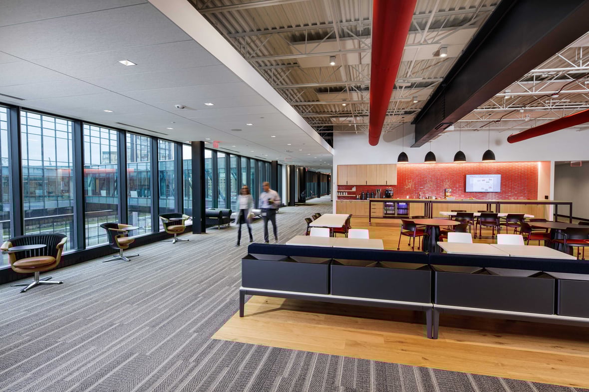 Rite-Hite modern office interior with kitchen and cafe after construction project completed by CD Smith_Y6A0845_final