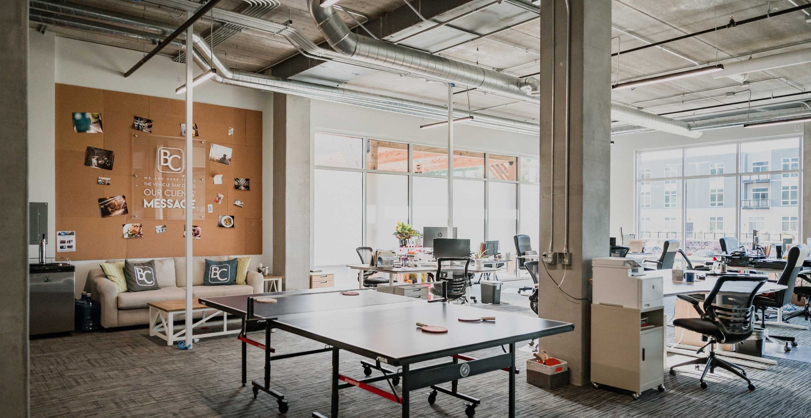 RiverHeath Willow private office suite featuring open-plan desks, meeting areas and large perimeter windows.