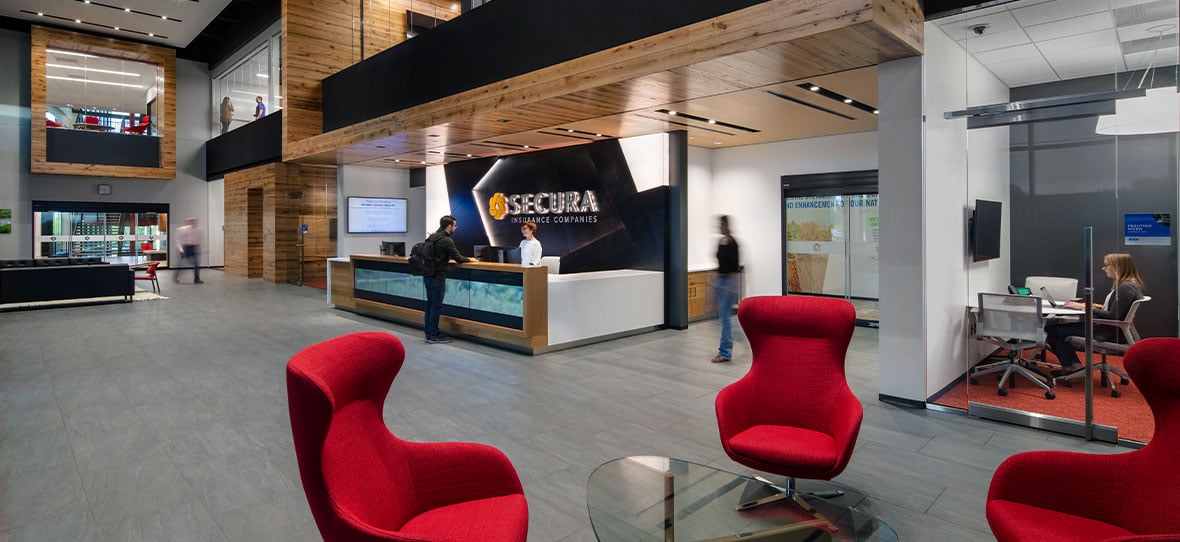SECURA Insurance Companies Corporate Headquarters entry and reception area