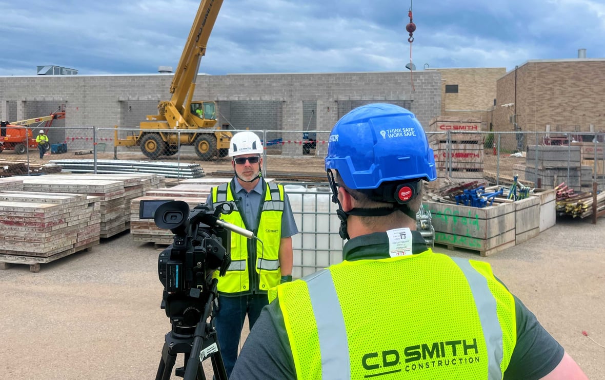 School District of Rhinelander Construction Project Progress Update with CD Smith Superintendent in front of crane on Wisconsin jobsite
