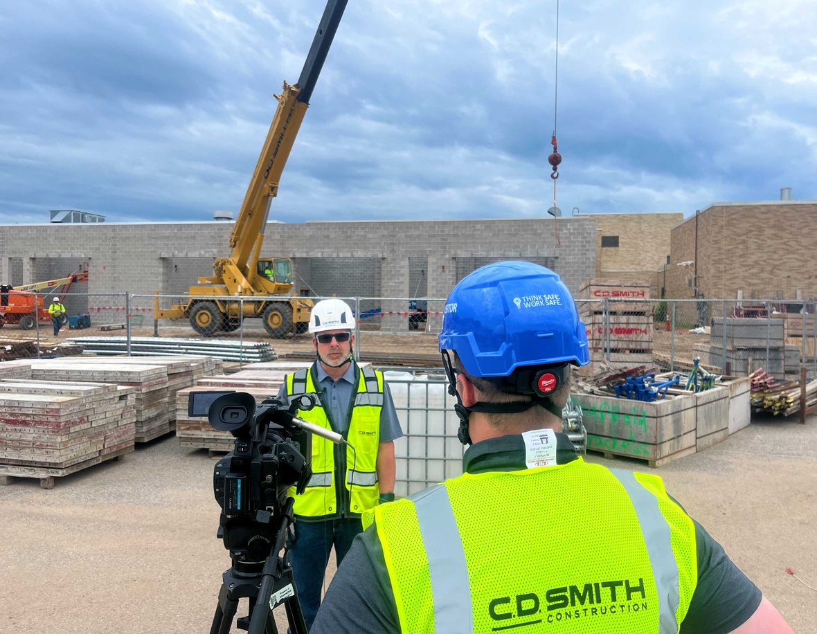 School District of Rhinelander Construction Project Progress Update with CD Smith Superintendent in front of crane on Wisconsin jobsite