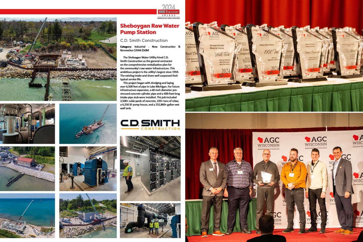 Sheboygan Raw Water Pump Station construction by CD Smith with photos in BUILD Wisconsin Awards magazine