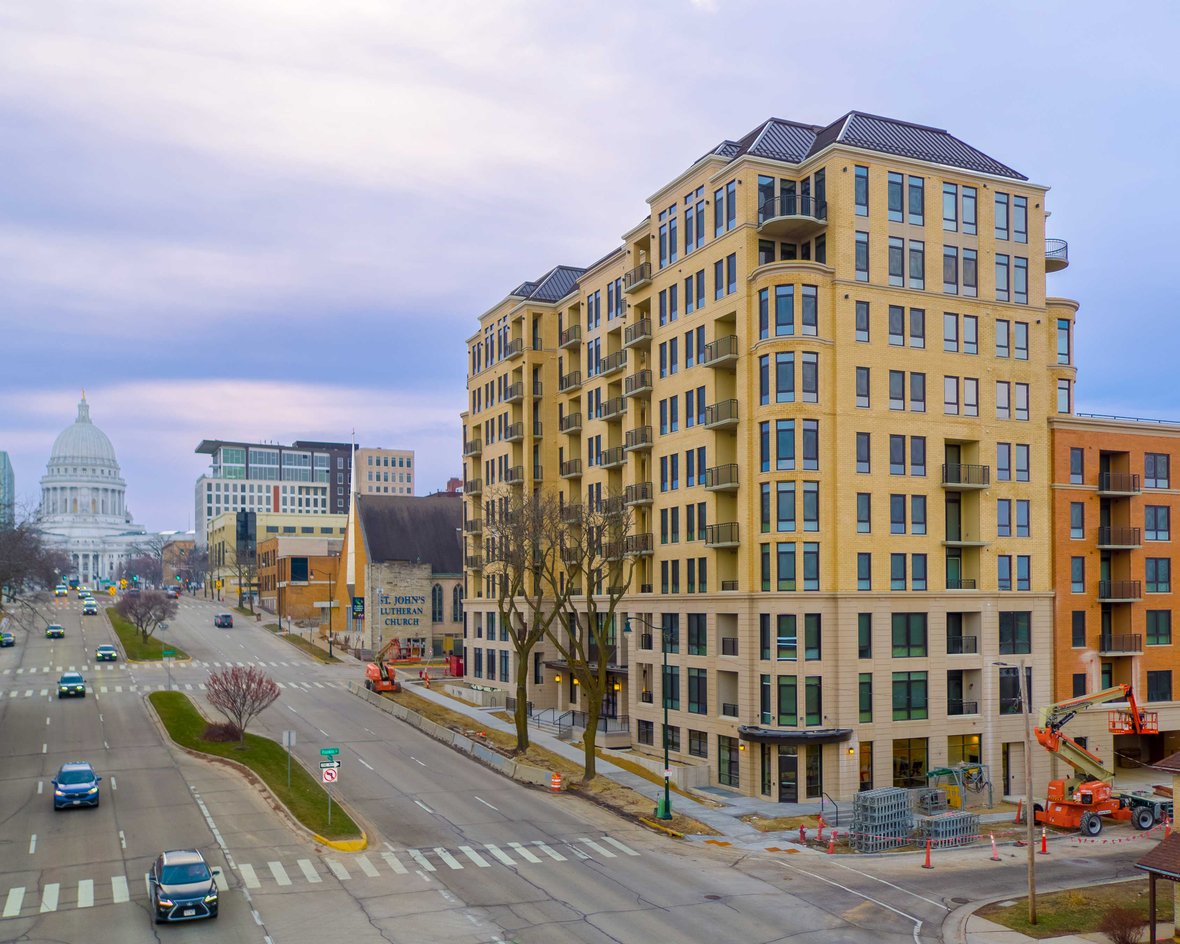The Continental Luxury Apartments build by CD Smith Construction with Wisconsin state capitol in Madison background 01
