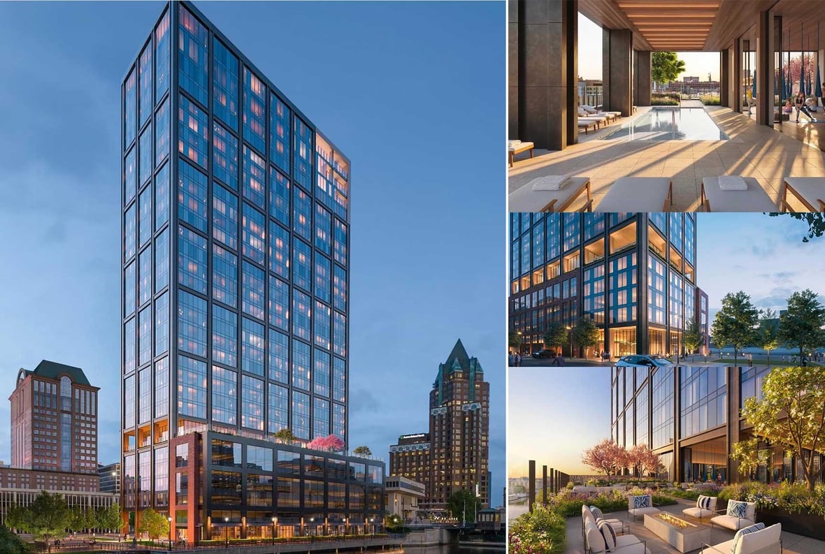 The Edison mass timber building construction development project in Milwaukee Wisconsin exterior renderings