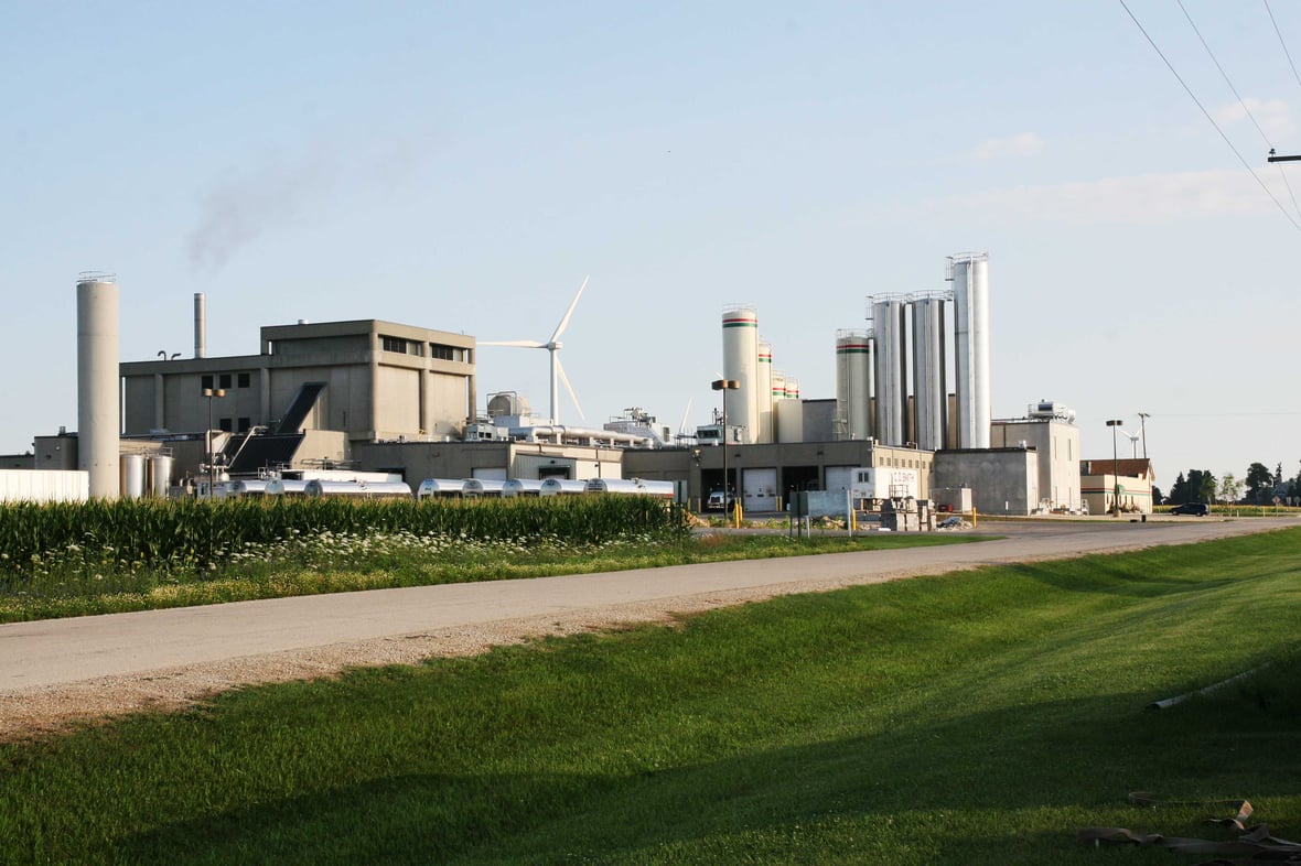 View from road of Grande Cheese Company Food and Beverage Processing Facility in Wisconsin with CD Smith Construction Manager