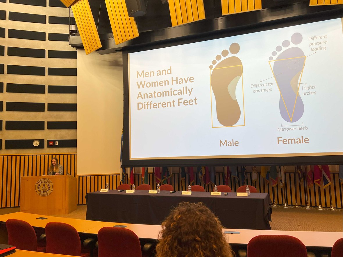 Ana Kraft Founder CEO Xena Workwear speaks to audience at Women in Construction 2025 event hosted by Marian University and CD Smith