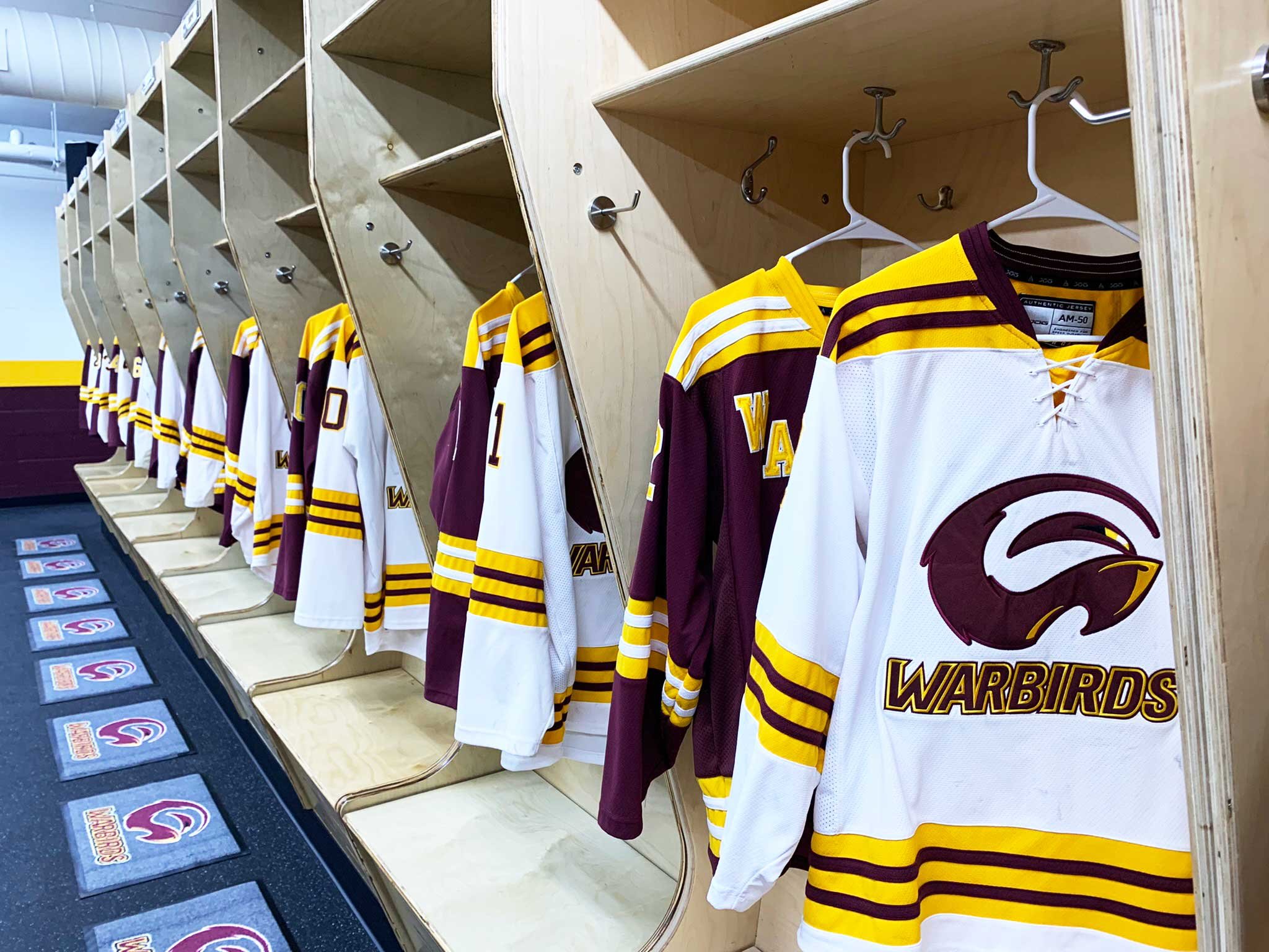 Warbirds locker room cubbies after addition and renovation project at Blue Line Family Ice Center with CD Smith Construction IMG_1312