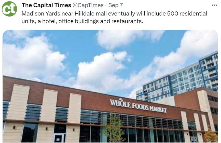 Madison Yards development project news built by CD Smith Construction in The Capital Times news about Whole Foods