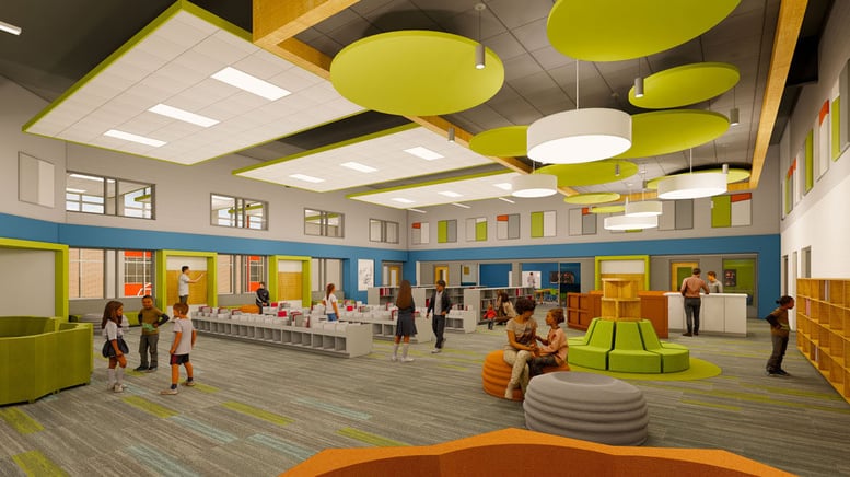 Interior renderings of Pulaski School District Hillcrest Elementary School Library to be built by CD Smith Construction