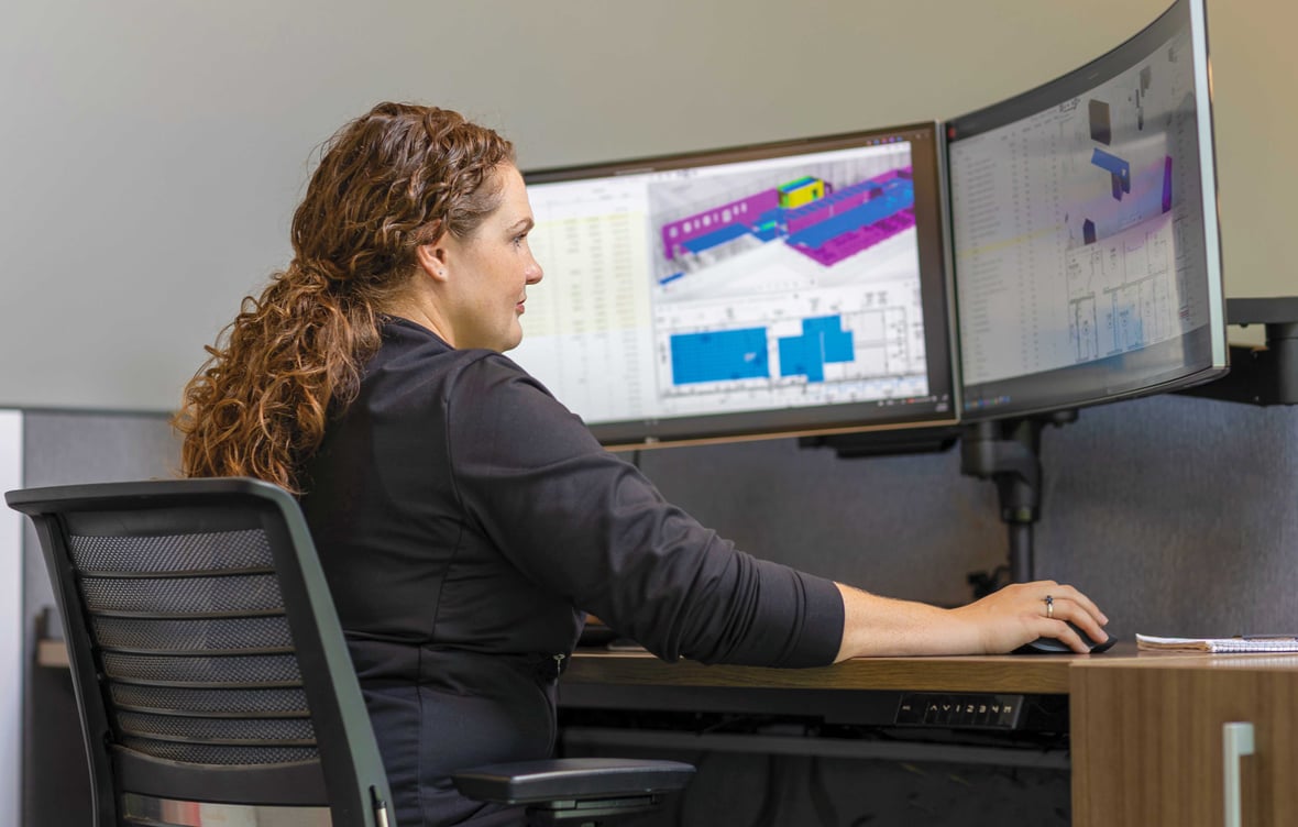C.D. Smith Preconstruction Virtual Design &amp; Construction Manager Kelly Seniuk using Assemble to review model quantities and construction cost impacts.