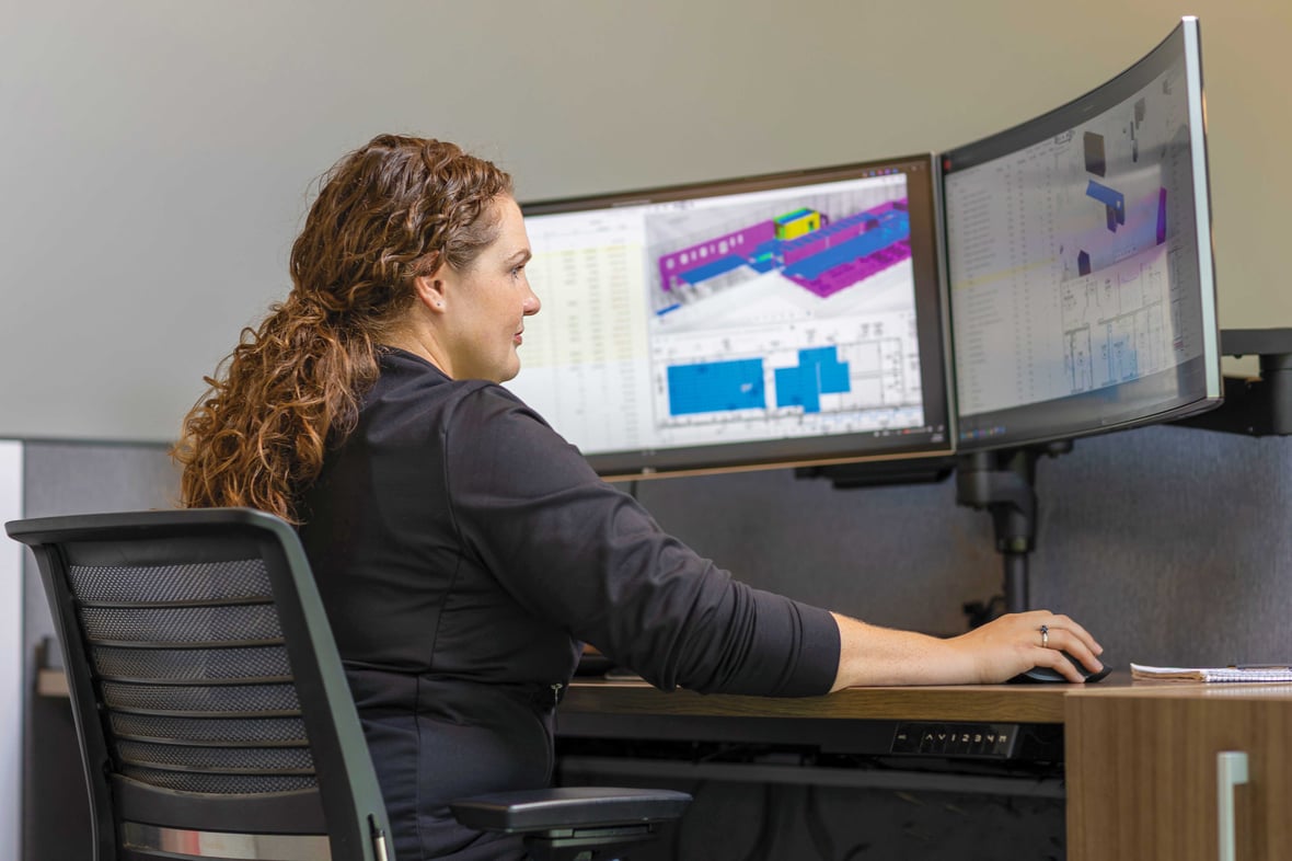 C.D. Smith Preconstruction Virtual Design &amp; Construction Manager Kelly Seniuk using Assemble to review model quantities and construction cost impacts.