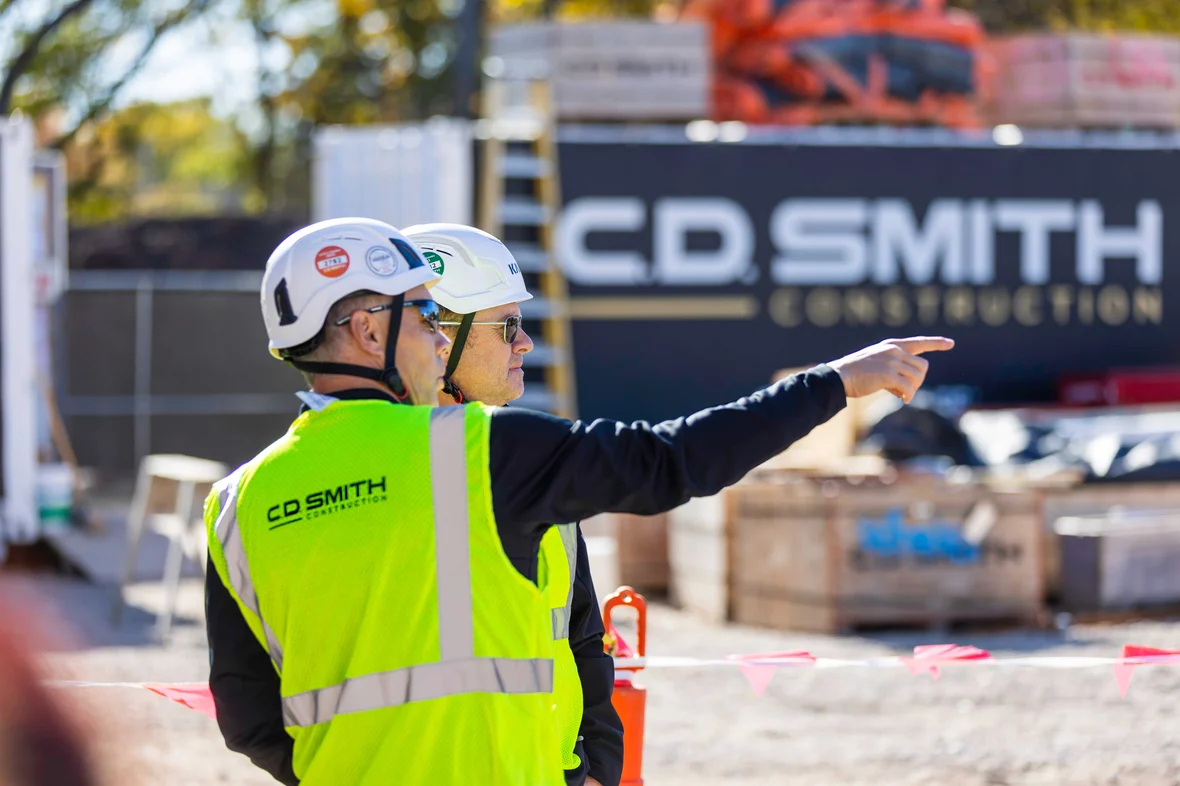 C.D. Smith team members reviewing the construction area during the SSM Health Cancer Center expansion project.