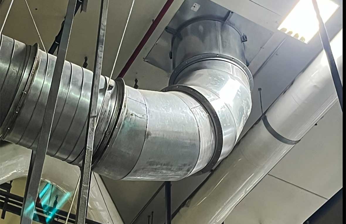 New dust collection ductwork installed as part of the Campbell Snacks Franklin facility modernization project by C.D. Smith ProjectPlus.
