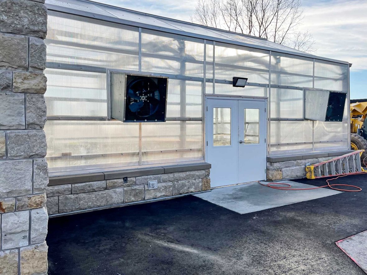 Custom four season commercial greenhouse built by C.D. Smith Construction for Grande Cheese Company in Wisconsin.