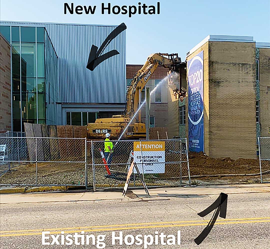 street view of gundersent st josephs hospital construction site in Wisconsin showing proximity to existing facility