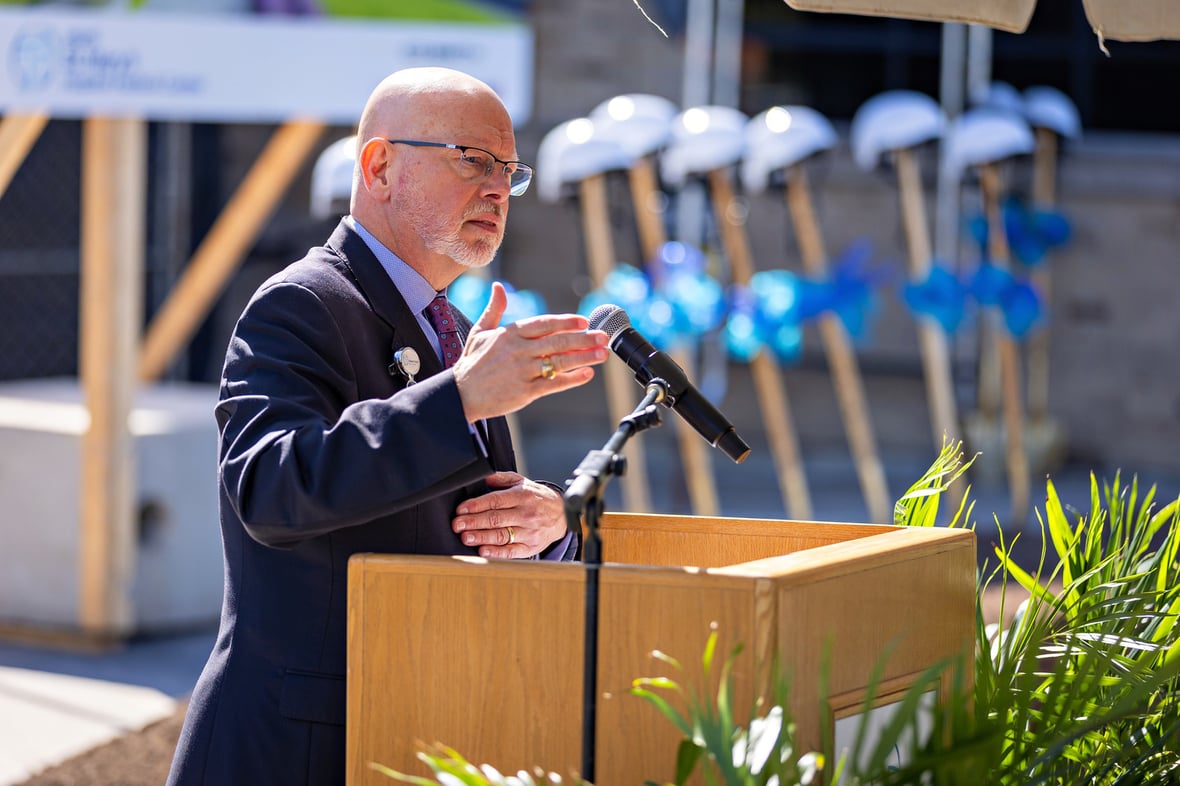 Bob Erickson, President and CEO of HSHS Wisconsin Market, speaks at the St. Mary's inpatient tower groundbreaking in Green Bay.