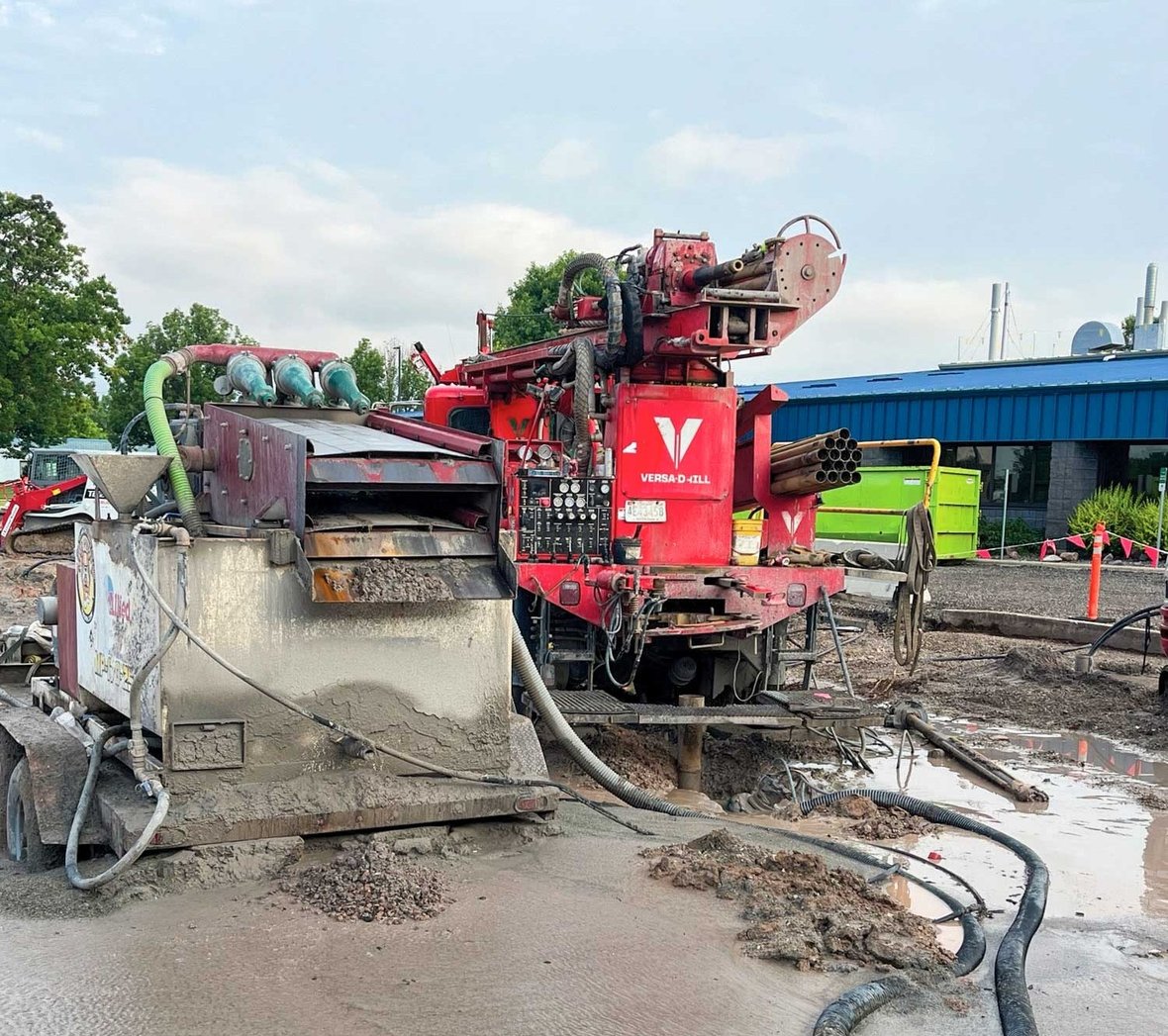 Geothermal drilling equipment operating during installation of the Nature's Way geothermal system.