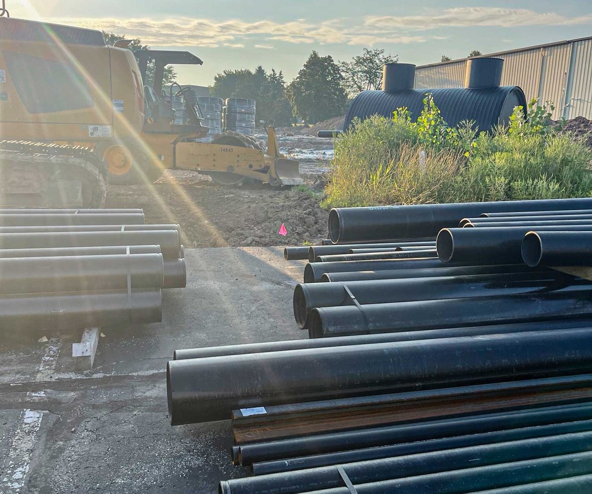 Geothermal piping staged for installation at the Nature's Way sustainability project in Green Bay, Wisconsin.
