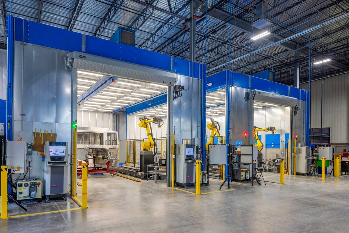 Wide view of the paint line bay at Pierce Manufacturing's Appleton facility