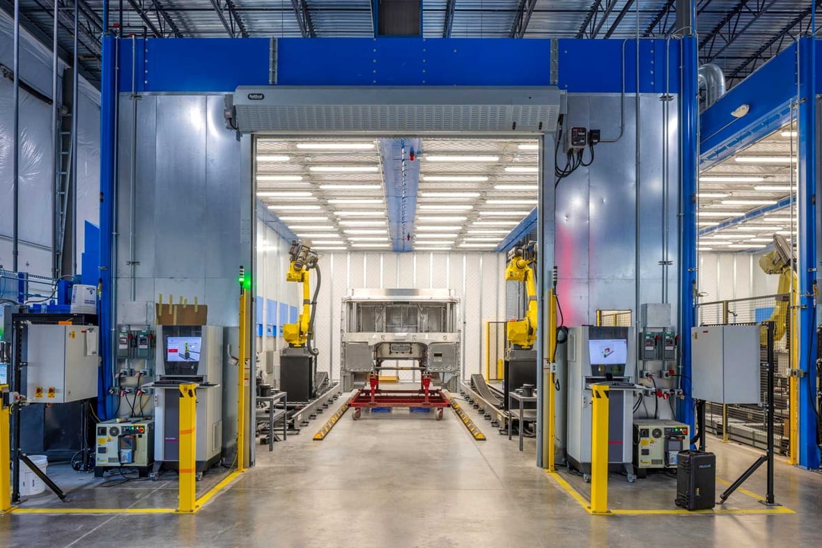 Robotic paint line equipment inside the completed Pierce Manufacturing facility expansion
