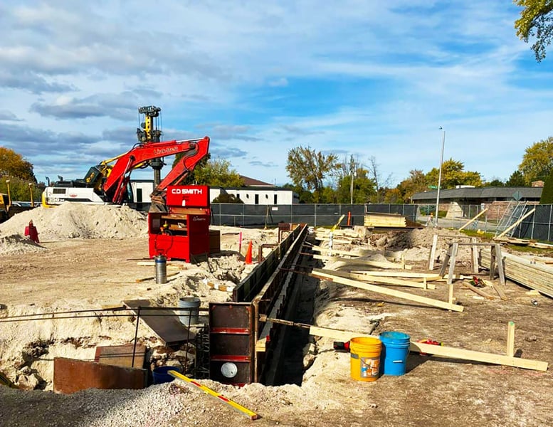 Footings, underground utilities and early infrastructure work underway at the SSM Health Cancer Center expansion site in Fond du Lac.