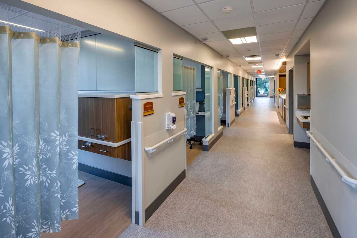 Expanded semi-private infusion treatment bays inside the SSM Health Cancer Care expansion in Fond du Lac.