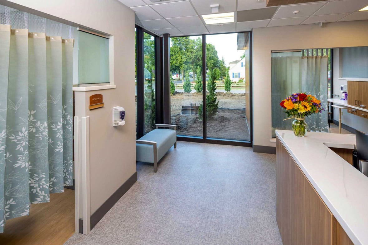 Interior patient corridor designed to support privacy, comfort and healing at SSM Health Cancer Care.