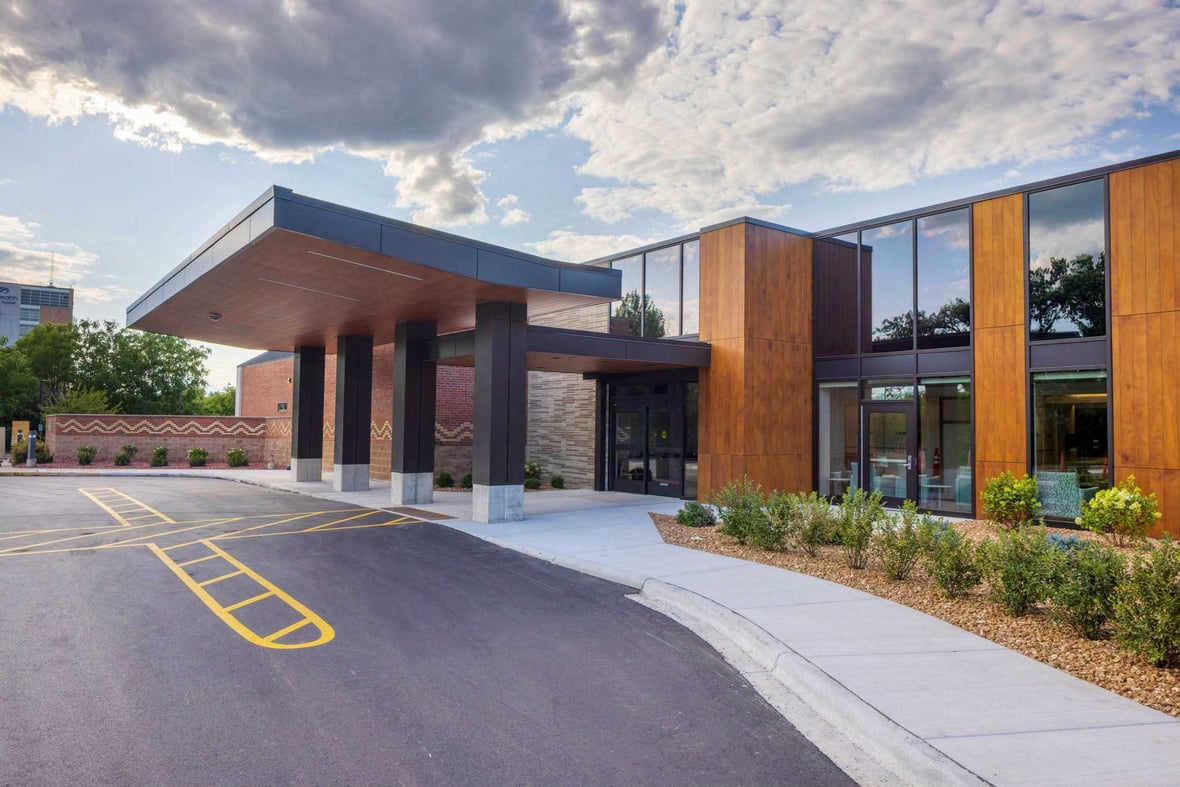 Exterior view of the completed Phase One expansion at SSM Health Cancer Care in Fond du Lac, Wisconsin.